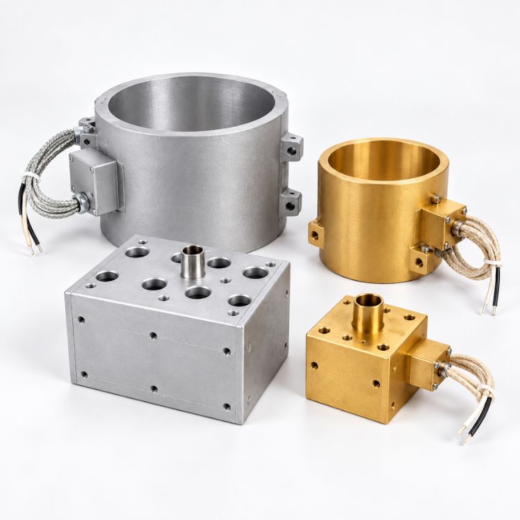Aluminium and brass cast-in heaters