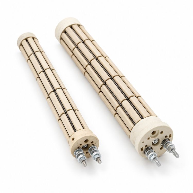Ceramic bobbin heaters with resistance wire on ceramic supports